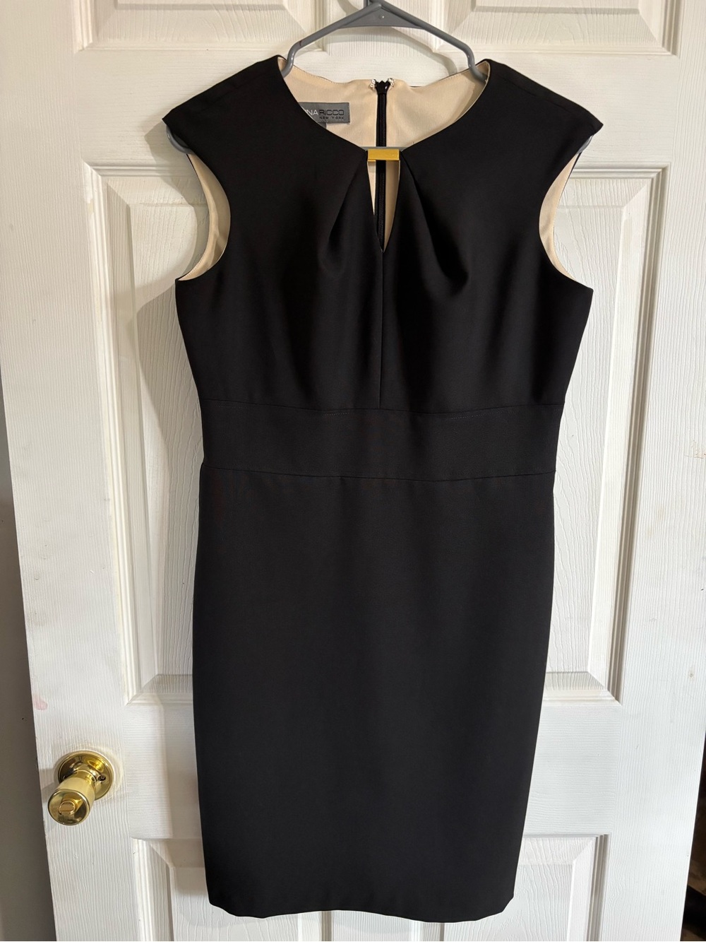 Donna Ricco Black Midi Sheath Dress with Cream Trim